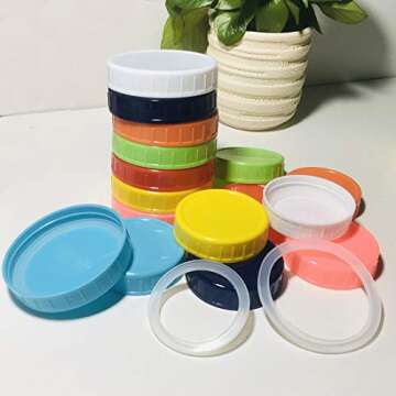 16 Pack Colored Plastic Mason Jar Lids for Ball, Kerr and More,8 Regular Mouth & 8 Wide Mouth(Silicone O-Ring Gasket included),Food-Grade Plastic Storage Caps for Mason Canning