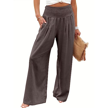 Stylish ANRABESS Women Linen Palazzo Pants for Summer