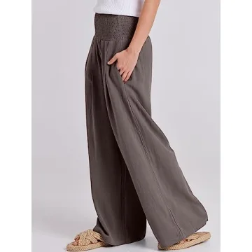 Stylish ANRABESS Women Linen Palazzo Pants for Summer