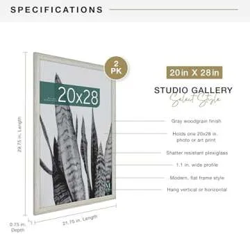 MCS Studio Gallery 20x28 Poster Frame Gray Woodgrain, Vertical & Horizontal Wall Hanging Large Picture Frame for Photos, Posters & Art Prints (2-Pack)