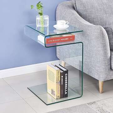 SMARTIK Glass Nightstand Side&End Table, Modern S-Shaped Clear Bedside Table/Side Table/Coffee Table for Living Room,Sofo Accessories, and Bedroom (S Shaped 16.55"x14.56"X24.02"H)