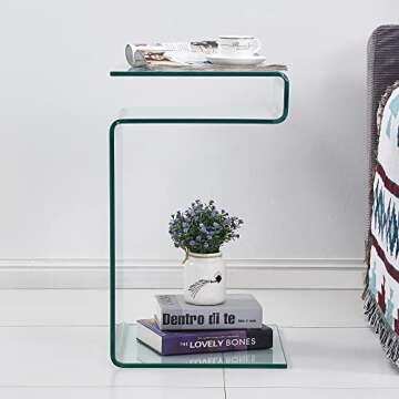 SMARTIK Glass Nightstand Side&End Table, Modern S-Shaped Clear Bedside Table/Side Table/Coffee Table for Living Room,Sofo Accessories, and Bedroom (S Shaped 16.55"x14.56"X24.02"H)
