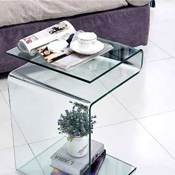 SMARTIK Glass Nightstand Side&End Table, Modern S-Shaped Clear Bedside Table/Side Table/Coffee Table for Living Room,Sofo Accessories, and Bedroom (S Shaped 16.55"x14.56"X24.02"H)