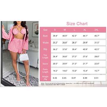 QZOOK Two Piece Summer Outfits for Women Vacation Loose Ruffle Long Sleeve Cardigan Pleated Shorts with Bra 3 Piece Lounge Y2K Pink Red L