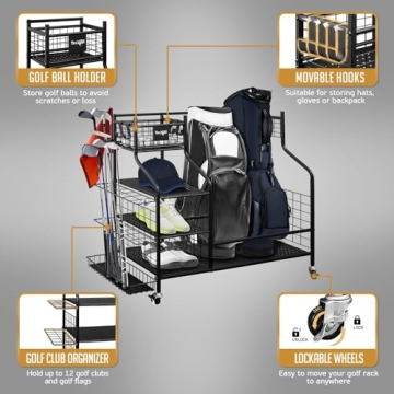 Yes4All Golf Storage Organizer - Durable & Spacious Golf Equipment Rack