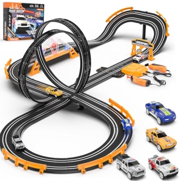 Slot Car Race Track Sets with 4 Slot Cars, Electric Race Car Track Include Slope Circular Overpass T...
