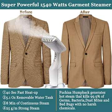 Steamer for Clothes - 1540W Powerful Handheld Garment Fabric Clothing Steamer, Portable Travel Steam...