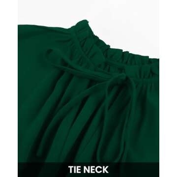 BTFBM Women Casual Summer Fall Dresses Tie V Neck Long Sleeve High Waist Ruffle Tiered A Line Swing Tunic Mini Dress(Long Sleeve Dark Green, Large)