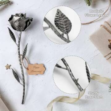 BESZONE Iron Gifts for 6th Anniversary Metal Rose Iron 6 Year Wedding Anniversary for Her Him Gift 11 Year 11th Everlasting Rose Steel Flower Handcrafted Love Stained Artwork