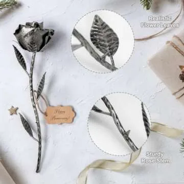 BESZONE Iron Gifts for 6th Anniversary Metal Rose Iron 6 Year Wedding Anniversary for Her Him Gift 11 Year 11th Everlasting Rose Steel Flower Handcrafted Love Stained Artwork