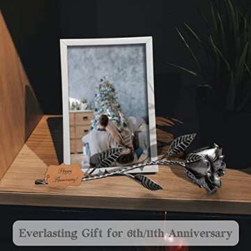 BESZONE Iron Gifts for 6th Anniversary Metal Rose Iron 6 Year Wedding Anniversary for Her Him Gift 11 Year 11th Everlasting Rose Steel Flower Handcrafted Love Stained Artwork