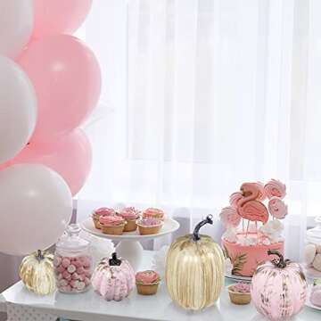 14 pcs Assorted Artificial Gold Brushed White and Pink Pumpkins Rustic Decorative Pumpkins Foam Pumpkins for Farmhouse Fall Table Centerpiece Rustic Fall Wedding Decor Baby Shower