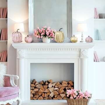 14 pcs Assorted Artificial Gold Brushed White and Pink Pumpkins Rustic Decorative Pumpkins Foam Pumpkins for Farmhouse Fall Table Centerpiece Rustic Fall Wedding Decor Baby Shower