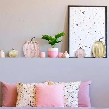 14 pcs Assorted Artificial Gold Brushed White and Pink Pumpkins Rustic Decorative Pumpkins Foam Pumpkins for Farmhouse Fall Table Centerpiece Rustic Fall Wedding Decor Baby Shower