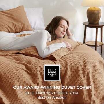Bedsure Cotton Duvet Cover Queen - 100% Cotton Waffle Weave Hazel Duvet Cover Queen Size, GentleSoft...