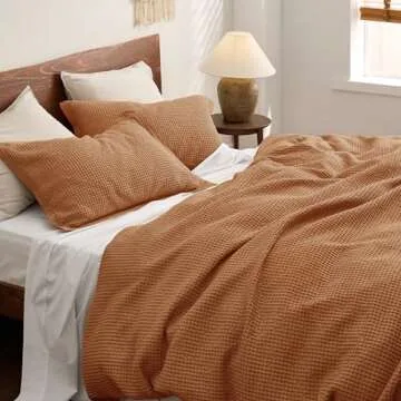 Bedsure Cotton Duvet Cover Queen - 100% Cotton Waffle Weave Hazel Duvet Cover Queen Size, GentleSoft™ and Breathable Bedding Set for All Season, 3 Pieces, 90"x90"