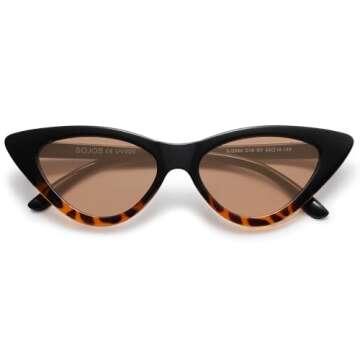 SOJOS Retro Vintage Narrow Cat Eye Sunglasses for Women Clout Goggles Plastic Frame SJ2044 (C16 Tortoise Frame/Gradient Brown Lens, Multicoloured)