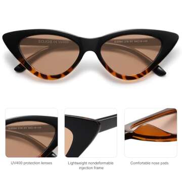SOJOS Retro Vintage Narrow Cat Eye Sunglasses for Women Clout Goggles Plastic Frame SJ2044 (C16 Tortoise Frame/Gradient Brown Lens, Multicoloured)