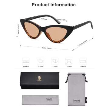 SOJOS Retro Vintage Narrow Cat Eye Sunglasses for Women Clout Goggles Plastic Frame SJ2044 (C16 Tortoise Frame/Gradient Brown Lens, Multicoloured)