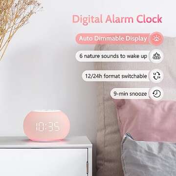 Reacher Alarm Clock with Night Lights and Soothing Sounds