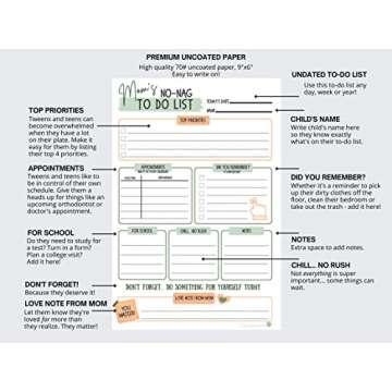 Mom's No-Nag To-Do List, 50 Tear-Off 6"x9" Sheet Pad (Perfect for Tweens and Teens) - Organizer, Sch...