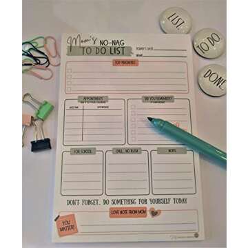 Mom's No-Nag To-Do List, 50 Tear-Off 6"x9" Sheet Pad (Perfect for Tweens and Teens) - Organizer, Scheduler, Daily Planner, Productivity Tracker for Organizing Goals, Notepad