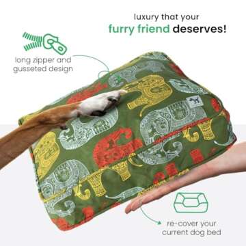 Molly Mutt Huge Dog Bed Cover - Elephant Parade Print - Measures 36”x45”x5’’ - 100% Cotton - Durable - Breathable - Sustainable - Machine Washable Dog Bed Cover