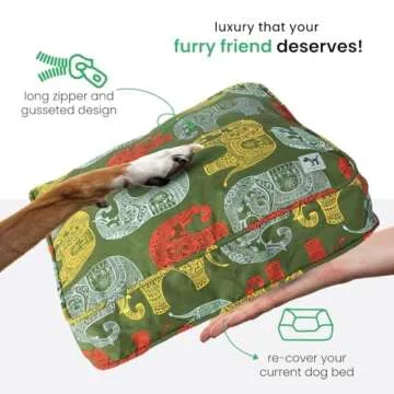 Molly Mutt Huge Dog Bed Cover - Elephant Parade Print - Measures 36”x45”x5’’ - 100% Cotton - Durable - Breathable - Sustainable - Machine Washable Dog Bed Cover