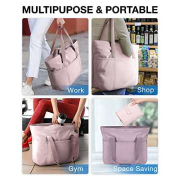 BAGSMART Tote Bag for Women, Foldable Tote Bag With Zipper Large Shoulder Bag Top Handle Handbag for Travel, Work