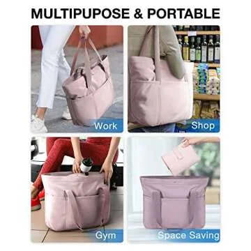 BAGSMART Tote Bag for Women, Foldable Tote Bag With Zipper Large Shoulder Bag Top Handle Handbag for Travel, Work