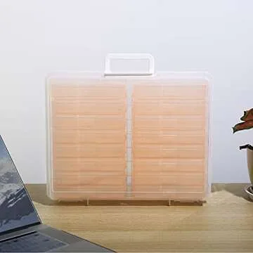 Naivees 4" x 6" Photo Storage Case with Handle, 16 Inner Photo Organizer Keeper, Extra Large Storage Picture Boxes, Seed Storage, Transparent Craft Keeper (Pink)