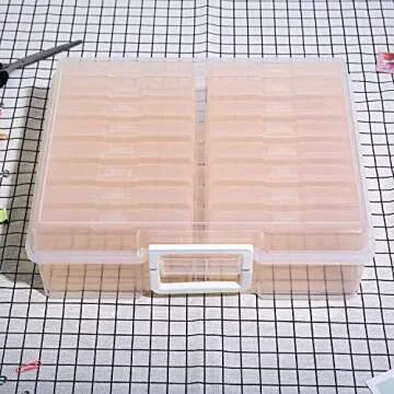 Naivees 4" x 6" Photo Storage Case with Handle, 16 Inner Photo Organizer Keeper, Extra Large Storage Picture Boxes, Seed Storage, Transparent Craft Keeper (Pink)
