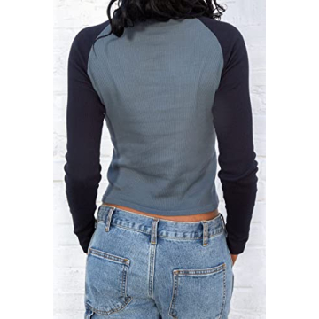 Women Y2K Long Sleeve Crop Top Casual Vintage Graphic Tee