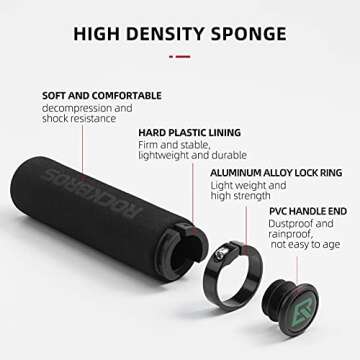 Rock BROS Bike Grips Foam Single Lock on Bicycle Handle Bar Soft Comfortable Non-Slip Bike Handle Grips for BMX Mountain MTB Beach Cruiser Scooter
