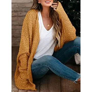 Saodimallsu Womens Chunky Popcorn Cardigan Oversized Open Front Boyfriend Batwing Long Sleeve Fuzzy ...