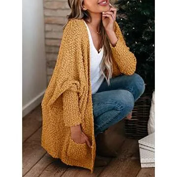 Saodimallsu Womens Chunky Popcorn Cardigan Oversized Open Front Boyfriend Batwing Long Sleeve Fuzzy Knit Sweaters (Medium, Yellow)