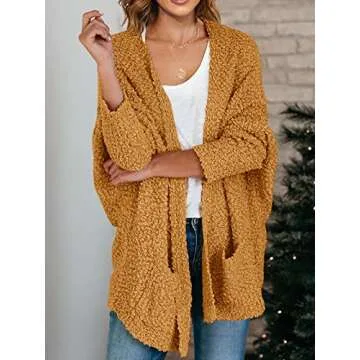 Saodimallsu Womens Chunky Popcorn Cardigan Oversized Open Front Boyfriend Batwing Long Sleeve Fuzzy Knit Sweaters (Medium, Yellow)