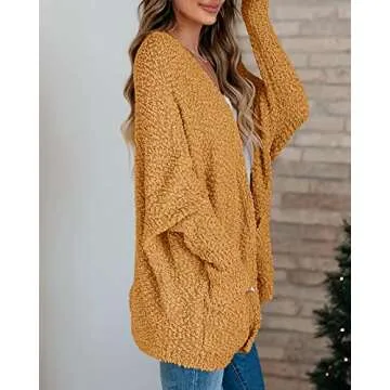 Saodimallsu Womens Chunky Popcorn Cardigan Oversized Open Front Boyfriend Batwing Long Sleeve Fuzzy Knit Sweaters (Medium, Yellow)