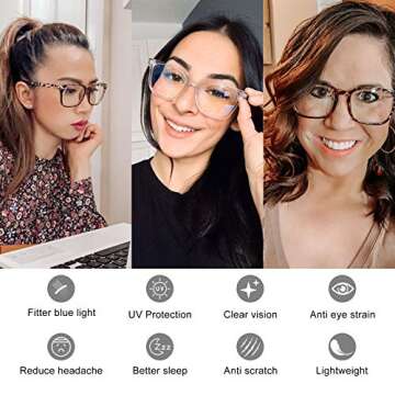 KUGUAOK 3-PACK Square Blue Light Blocking Glasses For Women Anti Eye Strain Computer Reading Glasses Unisex Fashion Eyeglasses Frame