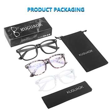 KUGUAOK 3-PACK Square Blue Light Blocking Glasses For Women Anti Eye Strain Computer Reading Glasses Unisex Fashion Eyeglasses Frame