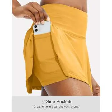 SANTINY Pleated Tennis Skirt for Women with 4 Pockets Women's High Waisted Athletic Golf Skorts Skirts for Running Casual (Yellow_XS)