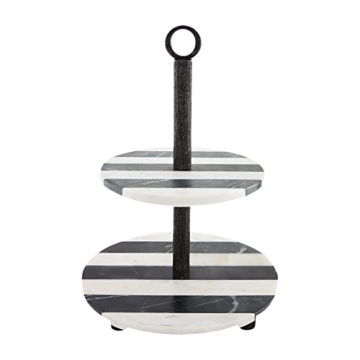 Elegant Mud Pie Striped Marble Two-Tier Server - 16 1/4" x 12" dia for Stylish Entertaining