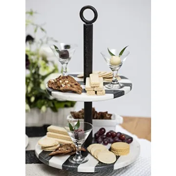 Mud Pie Marble Two-Tier Server 16 1/4" x 12" dia Stylish Gift