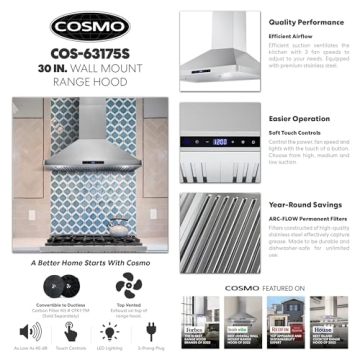 COSMO COS-63175S 30" Range Hood - Ducted & Ductless