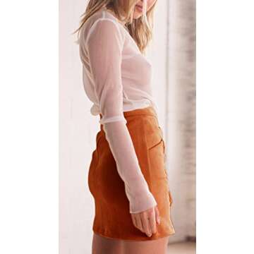 katiewens Women's Classic High Waist Lace Up Bodycon Faux Suede A Line Mini Pencil Skirt