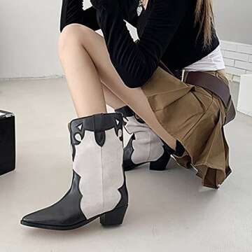 Yolkomo Women’s Cowboy Boots Low Heel Western Style White