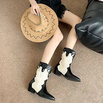 Yolkomo Women’s Cowboy Boots Low Heel Western Style White