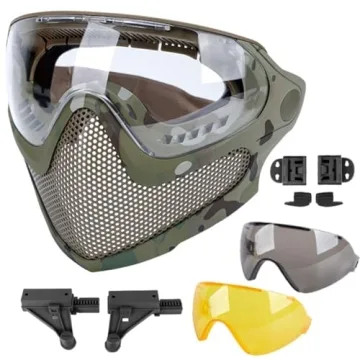 ATAIRSOFT 2 Modes Airsoft Mask Full Face Tactical Safety Protective Mask Anti-Fog Goggles Set with 3...