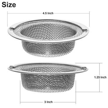 2 Pack - 4.5" Top / 3" Basket - Kitchen Sink Drain Strainer Stainless Steel Large Basket Food Catche...