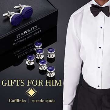 Men’s Cufflinks and Tuxedo Studs Set with Gift Box; Men’s Jewelry or Accessories Suitable for Black Suit White shirts vest and Red Bow tie on Wedding or Anniversary and Birthday
